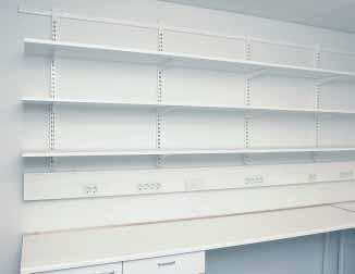The wall-mounted Sovella shelving is particularly suitable for public buildings and laboratories.