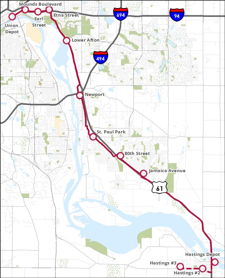 Introduction The Red Rock Corridor is a proposed 30 mile transitway that runs along Highway 61 and Interstate 94 between Hastings and Union Depot in Saint Paul.