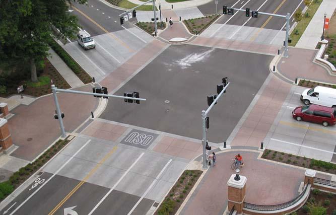 Intersection Enhancements In order to promote a pedestrian-oriented site and improve the corridor s image, it is recommended that clearly marked crosswalks at intersections and drop off areas be