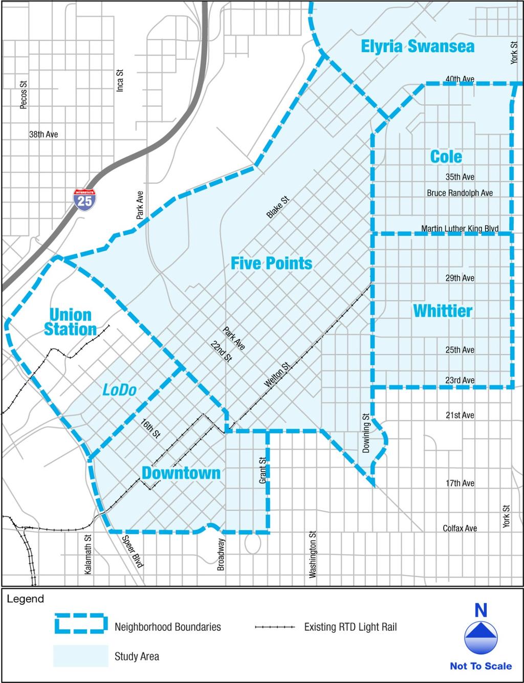 1.2 PROJECT AREA Figure 1-2 shows the project area, which contains established neighborhoods located just north of downtown Denver including
