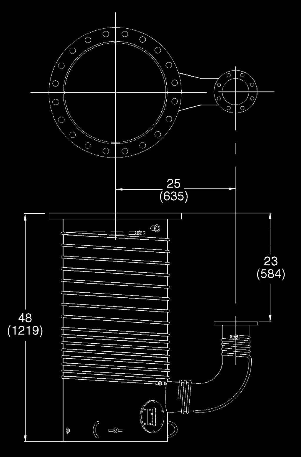Standard gauge port (NW-25) below inlet flange included Foreline baffle prevents loss of
