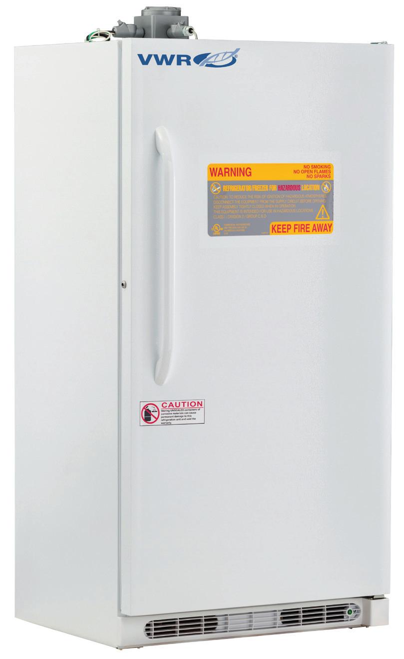 VWR STANDARD SERIES HAZARDOUS LOCATION (EPLOSION PROOF) REFRIGERATORS & FREEZERS 1 to 10 C [Refrigerator] -15 to -25 C [Freezer] Units are designed with no internalelectrical components and all