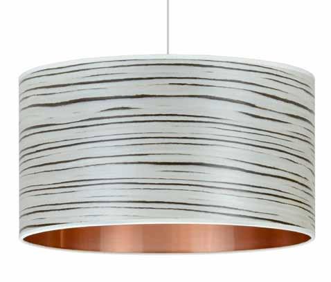 WHITE STRIPE DRUM SHADE SMALL 20cm MEDIUM 45cm LARGE 27cm WOOD VENEER SHADES A beautiful white with black grain wood-veneered drum shade with a bright copper lining.