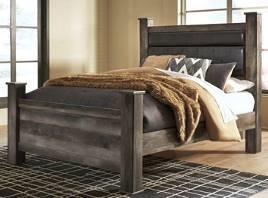 B440 Wynnlow Casual bedroom in a rustic gray replicated oak grain with an authentic touch Accented with large scaled dark colored hooded pulls