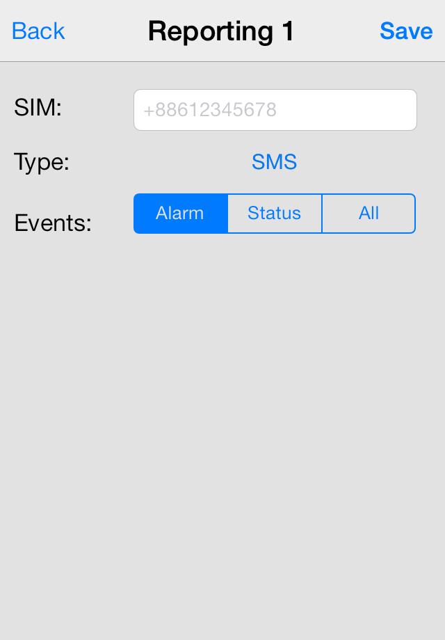 Select the reporting priority you wish to edit. Enter the telephone number for reporting, and select report type and events. Press Save. A SMS message edit screen will appear for you to confirm.