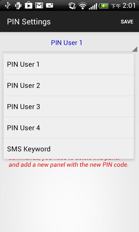 PIN Setting The PIN Setting Menu allows you to edit User PIN Codes and SMS Keyword.