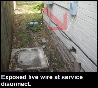 There is still a exposed live wire at the service disconnect. It is recommended that the wire be removed for safety reasons. Heating Unit # 1: Model/Serial Number/Size: 4.