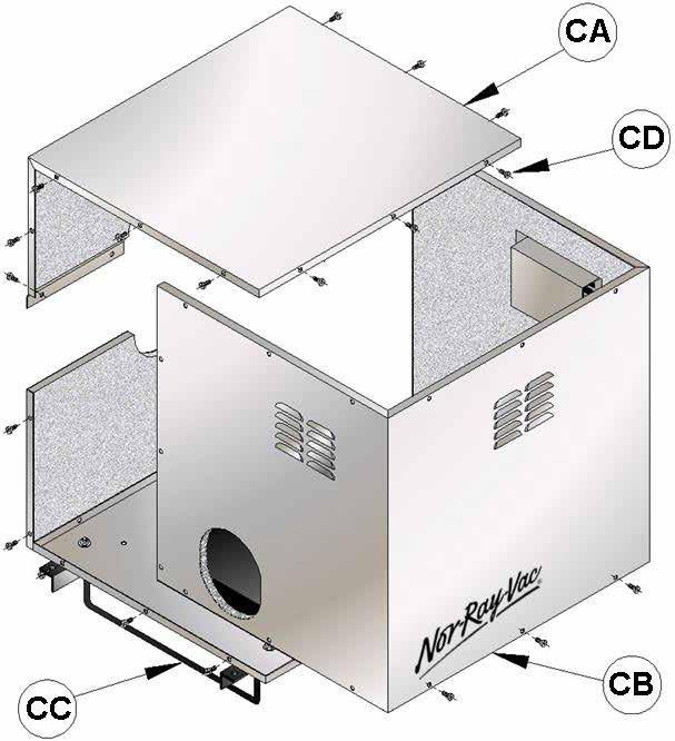 2.18 Installation of Acoustic Enclosure The Nor-Ray-Vac Acoustic enclosure reduces the noise from the Vacuum fan where it is mounted inside the working area and noise is an issue.