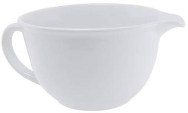 Basic White - Kitchen Item# 5184 Batter Bowl 2.75 quart capacity. Made of durable stoneware with a classic white glaze. Oversized handle and spout for easy use.