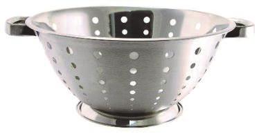 Prep Ware - Stainless Steel Item# 0042-A 5 Quart Stainless Steel Colander 0.5mm gauge stainless steel. Spot welded hollow stainless steel handles.