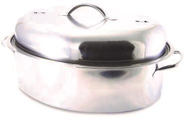 99 Item# 1074-A Stainless Steel Covered Roaster Set Set includes : 15.5 x 11 x 5.25 covered oval roaster and interior meat rack. 0.5mm 18/0 stainless steel.