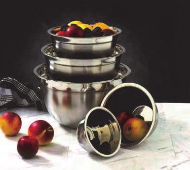 Mixing Bowl Sets - Stainless Steel Item# 0067 5 Piece Euro-Style Bowl Set Stainless steel brushed satin and mirror combination finish. Includes:.75 qt, 1.5 qt, 3 qt, 5 qt and 8 qt bowls.