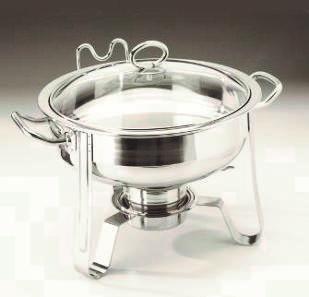 99 Country of Origin: India Item# 0831 4 qt Stainless Steel Chafing Dish Set 18/0 stainless steel. Vented glass lid for easy viewing.