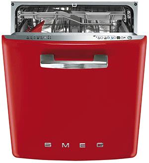 60cm 50's Style Built-in Dishwasher in Red Energy rating: A*A EAN13: 8017709174156 13 place settings 10 programmes: Soak, Crystal, ECO, Rapid 27 mins, ECO Quick,Delicate Quick, Normal Quick, Auto