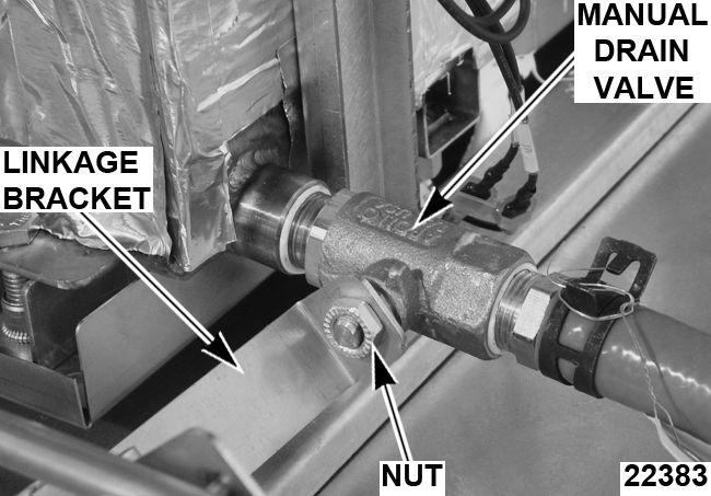 Do not over tighten bolts or damage to heat mount strap may occur. 2. Remove pin and washer to disconnect the handle linkage from linkage bracket. Fig. 31 3. Remove nut and linkage bracket. Fig. 30 C.