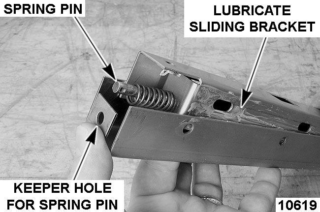 Secure spring pin in place with retaining pin.