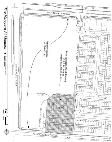 Page 4 Analysis Specific Plan Amendment/Rezone The southeast corner of Bruceville Road and Whitelock Parkway was originally planned as a smaller shopping center, anchored by a grocery store.