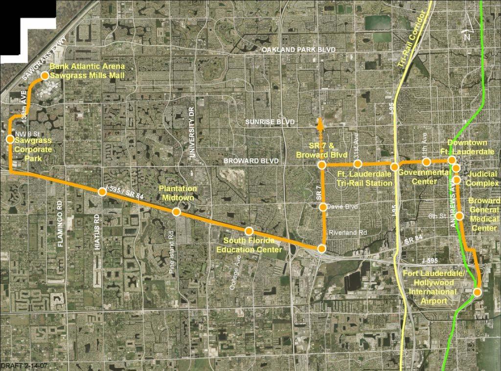 Central Broward East West Transit Analysis Approved LPA Alignment Direct rail access to: Downtown Fort Lauderdale, Sawgrass Mall,