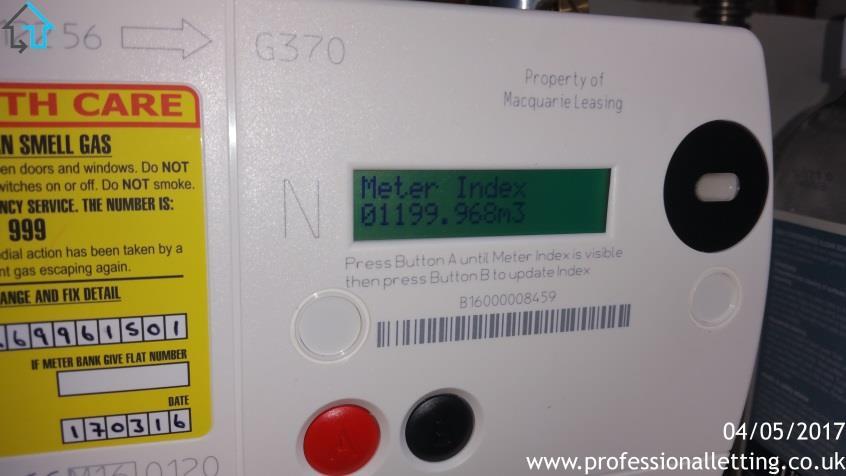 Utility Meter Readings Gas Meter is there a supply? Yes Location: Meter No: Kitchen, under-sink.