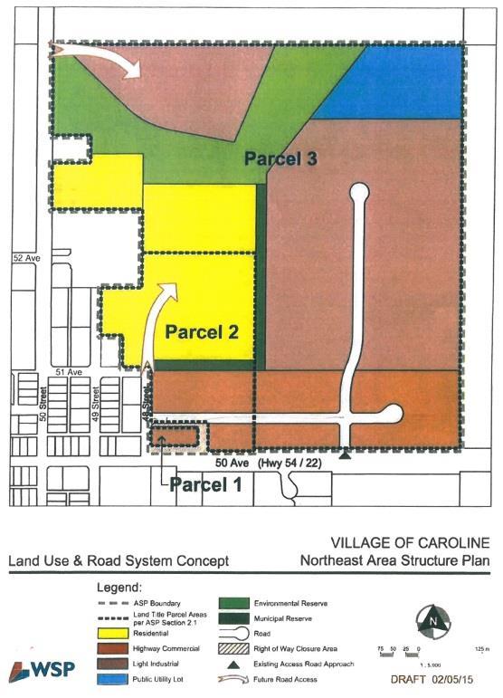 CAROLINE NORTHEAST AREA STRUCTURE PLAN The Northeast Area Structure Plan (ASP) covers 54.3 hectares (134.0 acres) of land held in three parcels located in the NW 13-36-05 W5M.