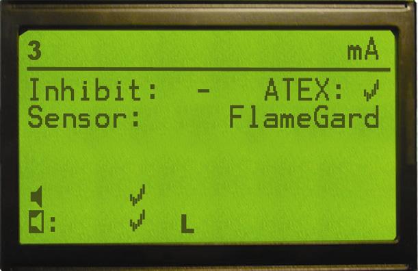If flame detector (FlameGard, FG 5 series) is selected from the sensor list the setting menu will be changed into this