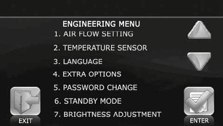 PU SENS 01 6. Engineering menu To enter the Engineering menu press ENG. MENU menu. in the User Enter the password (1111 by default). Press OK.