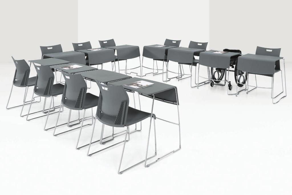 Function and flexibility Configure Duet stacking tables individually or connect in rows with an integrated ganging frame.
