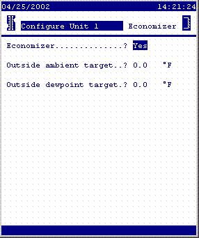 Economizer Select Economizer from the ClimaTECH configuration menu: Economizer?