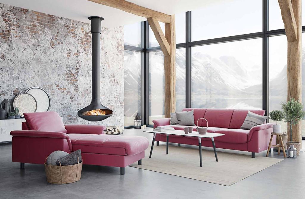 Stressless 20 E300 sofa with ErgoAdapt shown in Paloma Beet Red. Stressless style table.