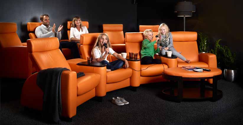 The spacious, soft seats of your Stressless Home Cinema seating, combined with a Stressless ottoman, give you that perfect movie experience.