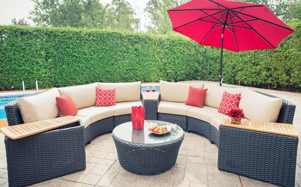 NEW Lotus Sectional (Black) This patio set is exceptionally balanced for playfulness and elegance. Its very unique round design allows for a close quartered intimate escapade.