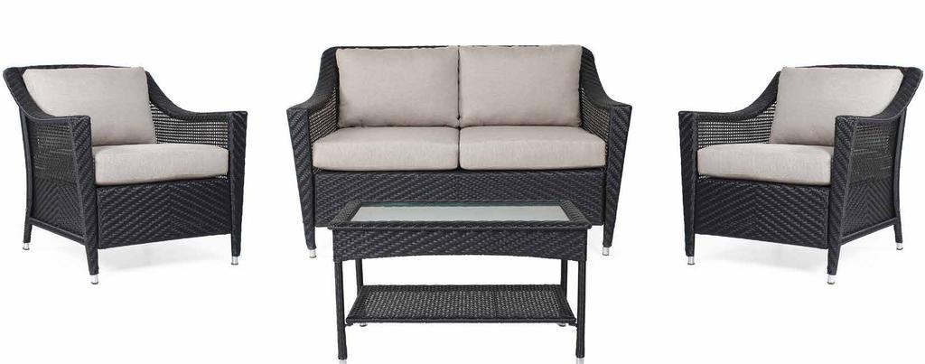 Kelsey Loveseat Camus EN51448 Required space for conversational set (approximately): 11 x 7 Suitable outdoor space: Interlocking, Concrete, Deck and Sunroom Black Item Dimensions (W *D *H ) Club
