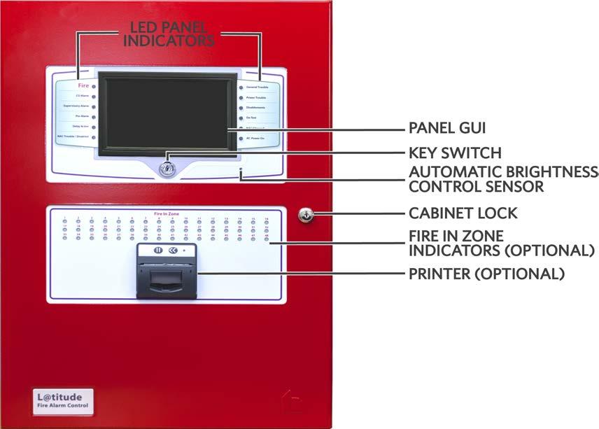 Section 4: Fascia Section 4: Fascia This section describes the features (standard and optional) of the FireNET L@titude Fire Alarm Control Panel that are located on the fascia.