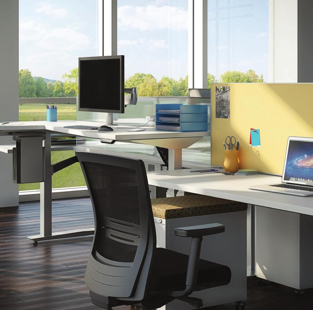 CREATE BENCHING ENVIRONMENTS THAT AIM HIGHER Achieve the collaboration and space utilization benefits of a bench system, plus the ergonomic health advantages of letting team