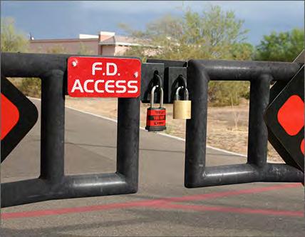 SECURITY GATES. Any gate obstructs the access of fire apparatus shall meet the following requirements: - Have a minimum gate width equivalent to the width required of the fire apparatus access road.