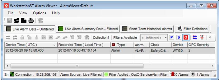 8.6.2 Out-of-service Alarm Display Alarms that have been place out-of-service are removed from the filtered alarm display. Click the out-of-service alarms in the system.
