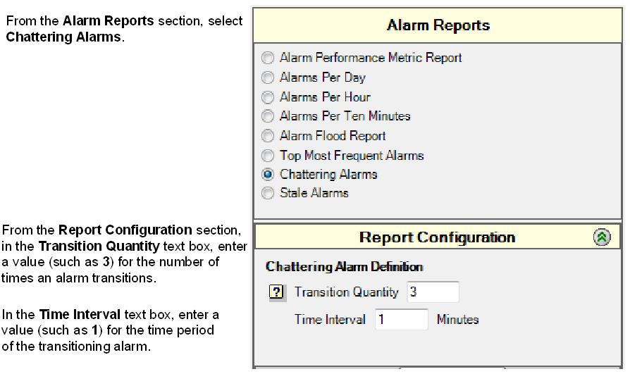 When creating a Chattering Alarms report, the Chattering Alarm