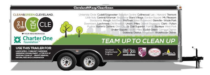 Clean and Green Trailer Available through Cleveland Neighborhood Progress for loan to City of Cleveland residents and community volunteer groups free of charge, April-October (make reservation 2