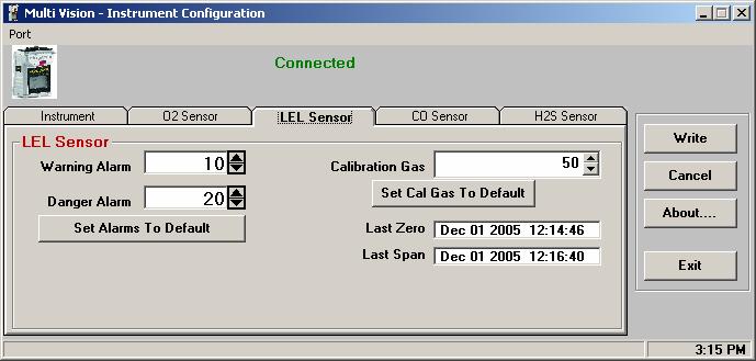 O 2 Sensor Tab LEL Sensor Tab Toxic Sensor Tab (CO) 5.2.1 Alarm settings All sensor channels include warning and danger alarms that are configurable by the user.