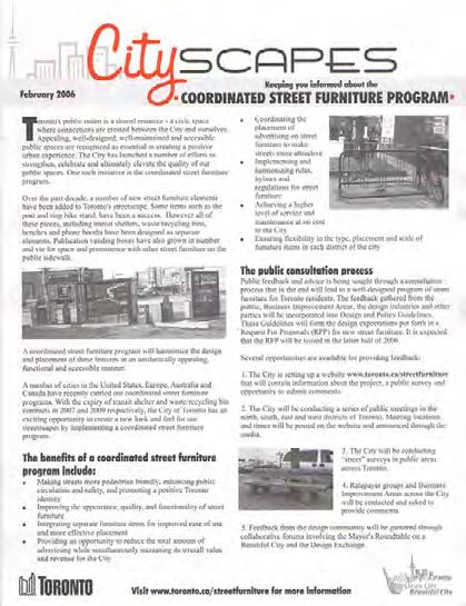 A CityScapes newsletter with details about the project was sent to residents groups and Business Improvement Areas. 4.2 Best Practices Research A website (www.toronto.