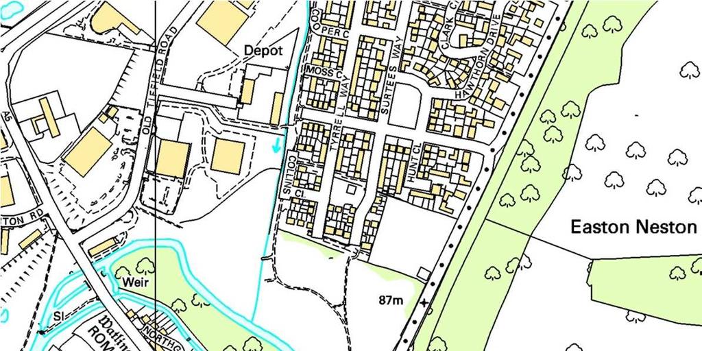 2.00 SITE 2.01 LOCATION The site is located to the south east corner of the Shires housing estate with the Northampton Road running along side the eastern boundary. It has an area of 0.