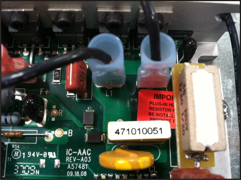 Locate the ceramic resistor on the speed control board (Image 16) Image 16 Resistor Part AJ Once the Resistor is located, remove it.