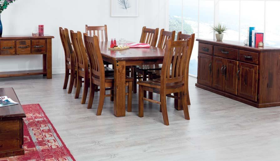 Recycled timber with square-edge top and modern fabric chairs. A B C D E B E A D DINING RANGE JAMAICA C A E D F A. Hall table B.