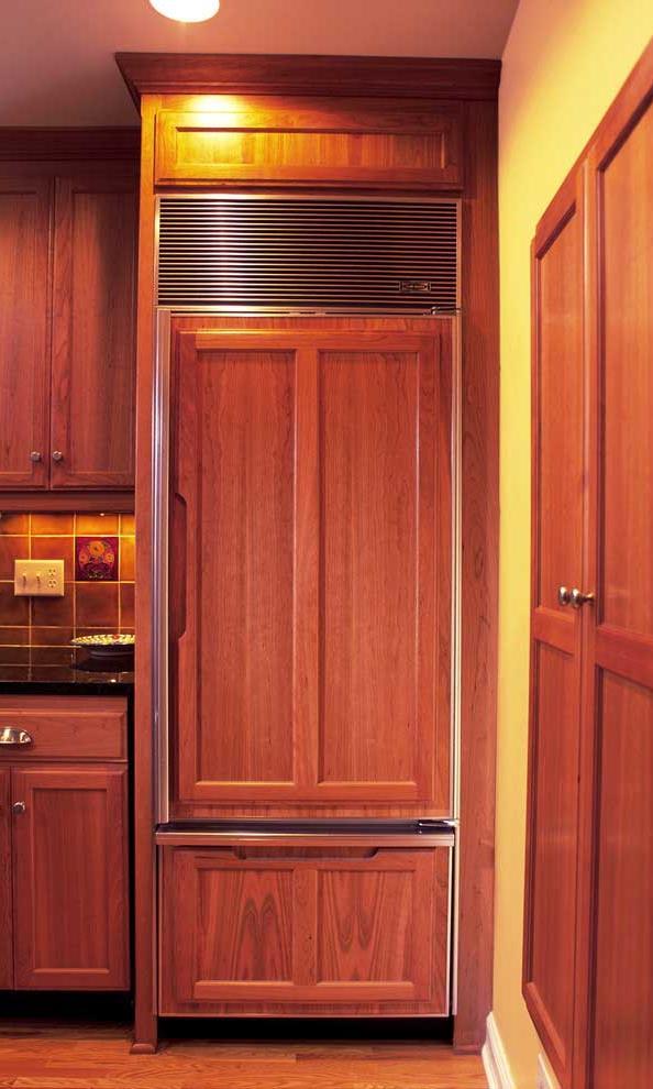 Counter depth (or shallow depth) refrigerators do not protrude from the cabinet and
