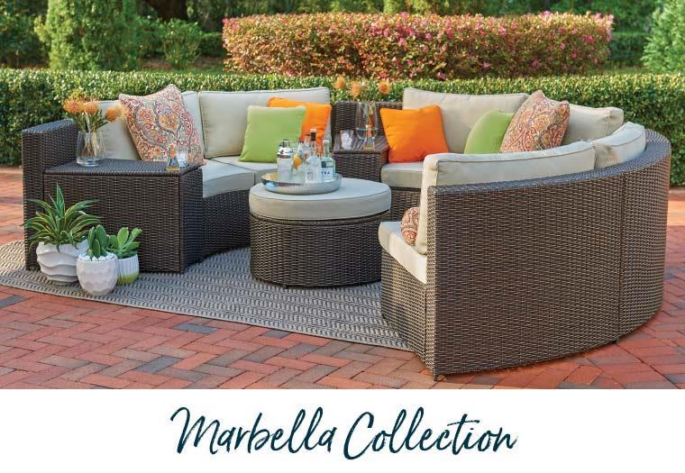 6 Our curved modular patio collection is a customizable deep seat design that's shaped for socializing.