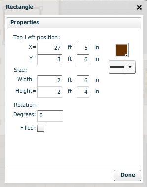 To set exact dimensions or change other properties such as the color, double-click the shape (or press Ctrl+W when it is selected) to bring