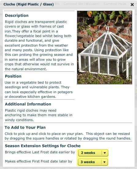 You can adjust how much the season is extended by for each category of these season-adjusting objects and the Garden Planner will use those settings for