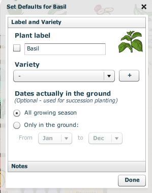 P a g e 48 SETTING PLANT DEFAULTS You can also double-click any plant on the Selection Bar to set the defaults for new plants added to your plan which makes it very quick to set the variety, label or