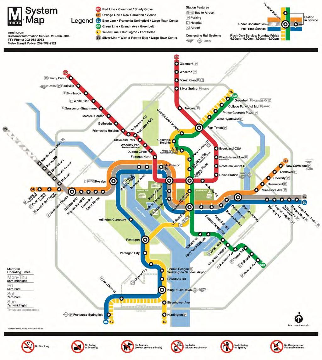 WASHINGTON METRO SYSTEM MAP Hub and Spoke Layout Nine transfer stations (4 in Virginia, 5 in the District of