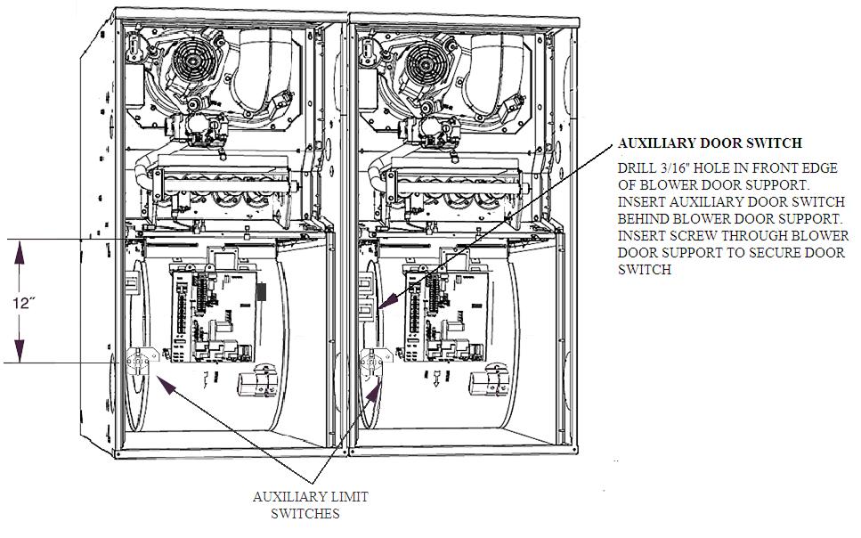 Figure 13 Auxiliary Door Switch! UNIT DAMAGE HAZARD Failure to follow caution may result in improper and intermitted furnace operation.